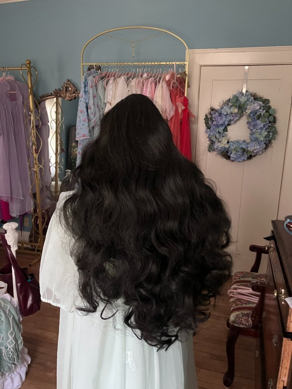 Brand new NWT in packaging synthetic 28" black long wavy curly wigs